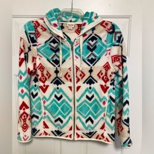 Fleece jacket multicolor.. size L with hood
